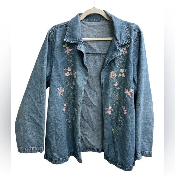 Vintage embroidered floral Jean jacket - Picture 1 of 3